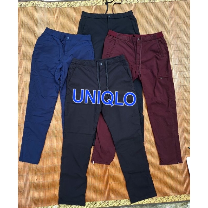 Celana UNIQLO Panjang Slim Fit Warm Lined Jogger Ankle Pants Waterrepellent Hitam Navy Polos