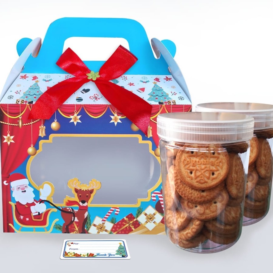 

Box X'mas (2 Toples Jar 13cm)biru pita merah 18,5x13x9,5