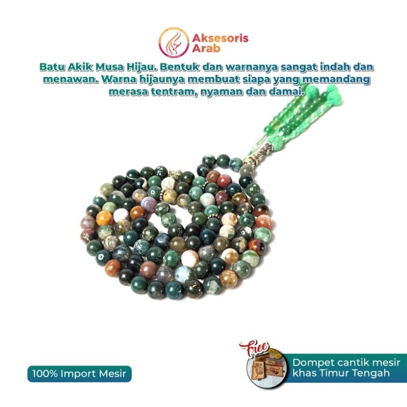 Tasbih Mesir Asli Tasbih Batu Akik Musa Hijau