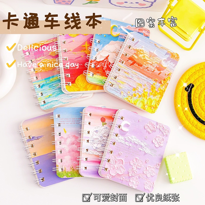 

Note book ring A7 motif kartun Buku memo kecil cantik Notebook spiral mini Buku catatan diary aesthetic Buku tulis agenda jurnal untuk kantor sekolah anak