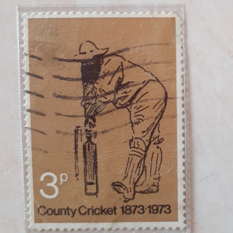 

Perangko Inggris Britania Raya & Irlandia Utara Cricket - County Cricket (Sketch of W.G. Grace, by Harry Furniss, 3p) Tahun 1973