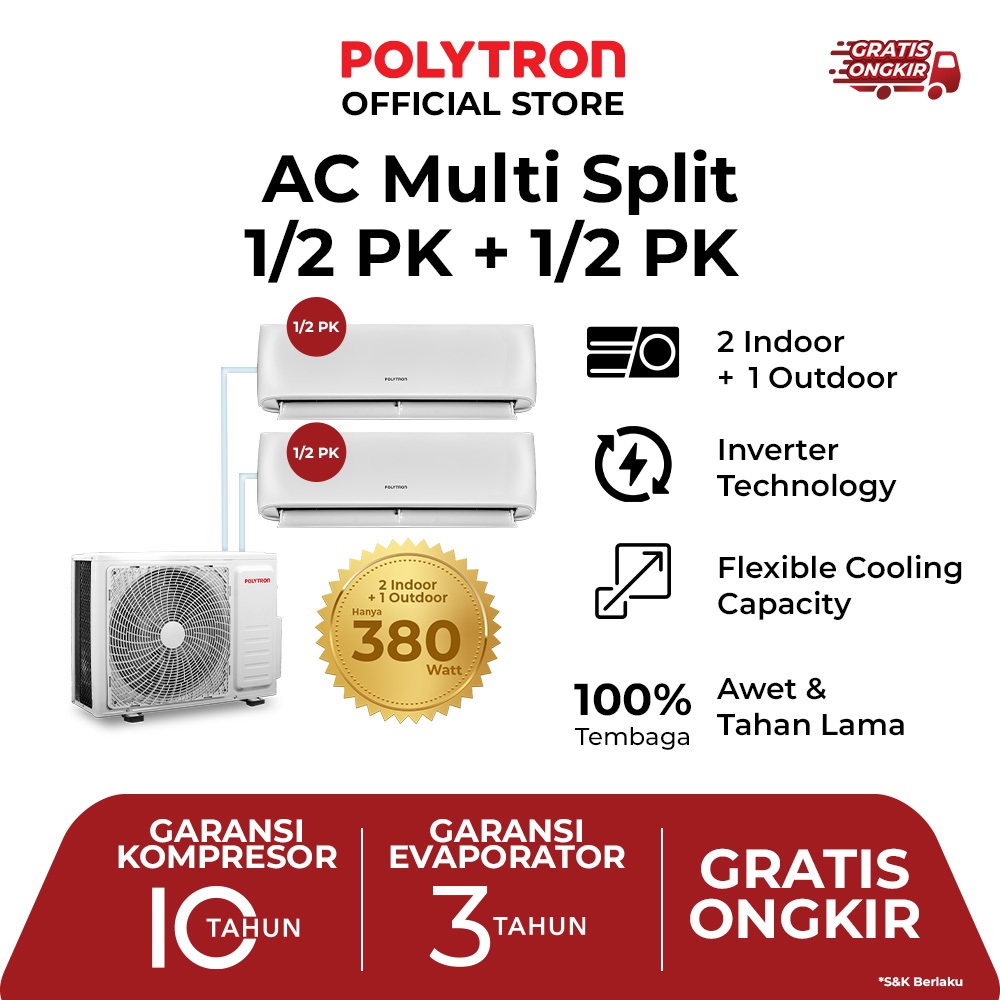 POLYTRON MULTI SPLIT AC 0,5 PK 0,5 PK dan outdoor 2 PK PAC 050518MS