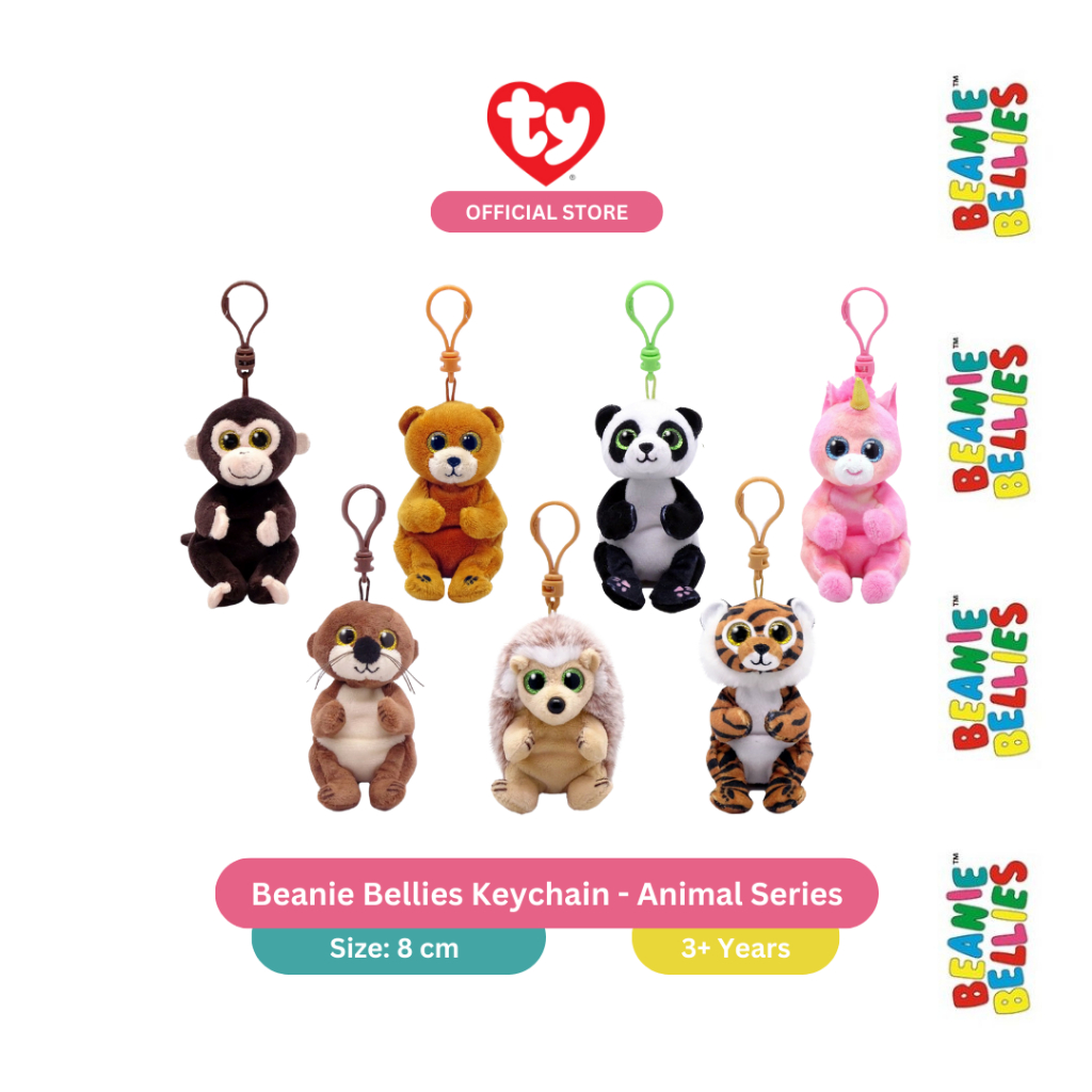 TY Beanie Bellies Animals Keychain - Gantungan Kunci Boneka Bentuk Aneka Hewan Otter/Berang-Berang, 
