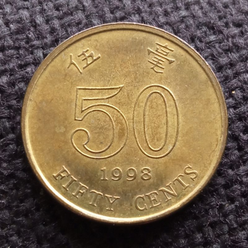 Koin Kuno Hongkong 50 Cents Bunga tahun acak