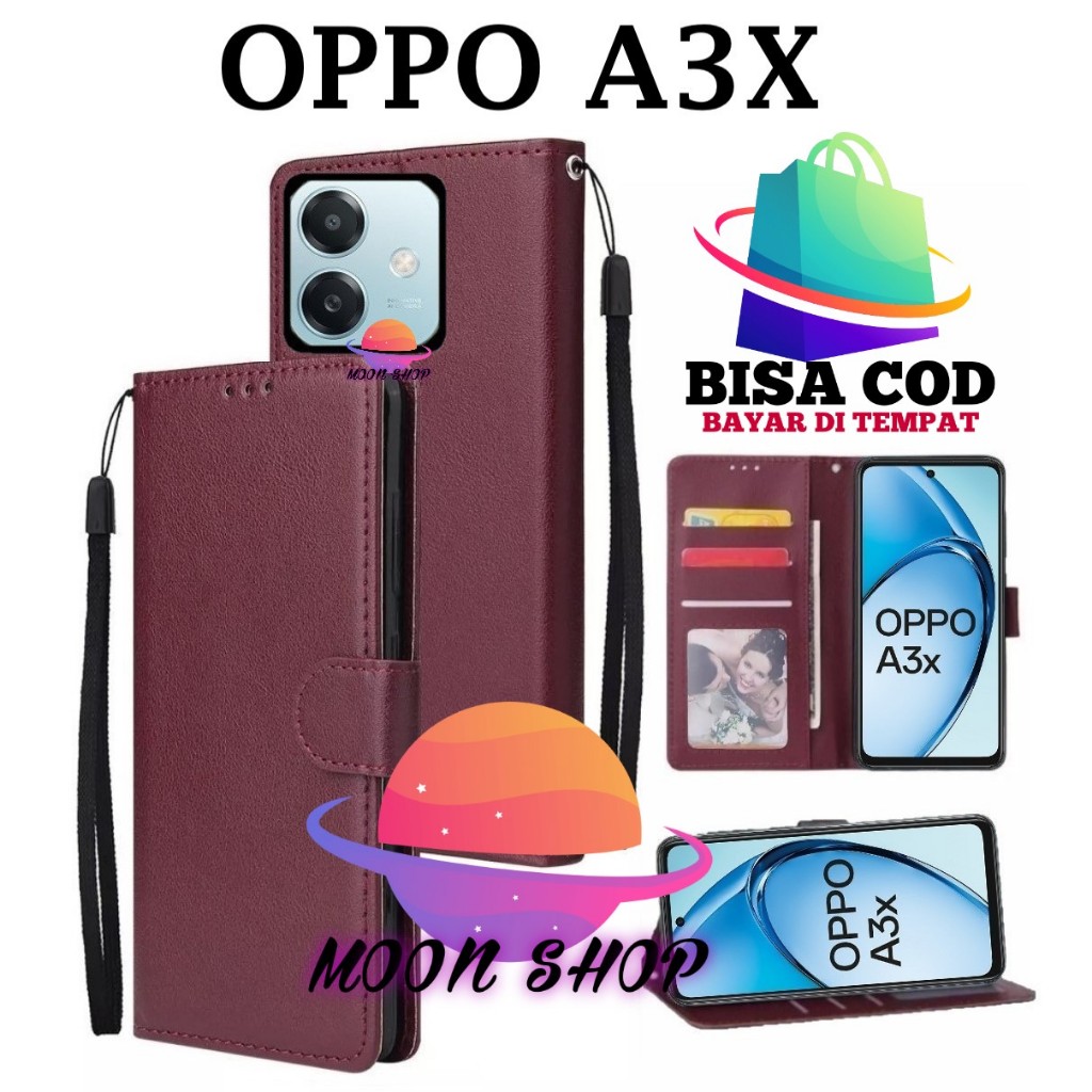 OPPO A3X FLIP LEATHER CASE PREMIUM-FLIP WALLET CASE KULIT UNTUK OPPO A3X - CASING DOMPET-FLIP COVER 