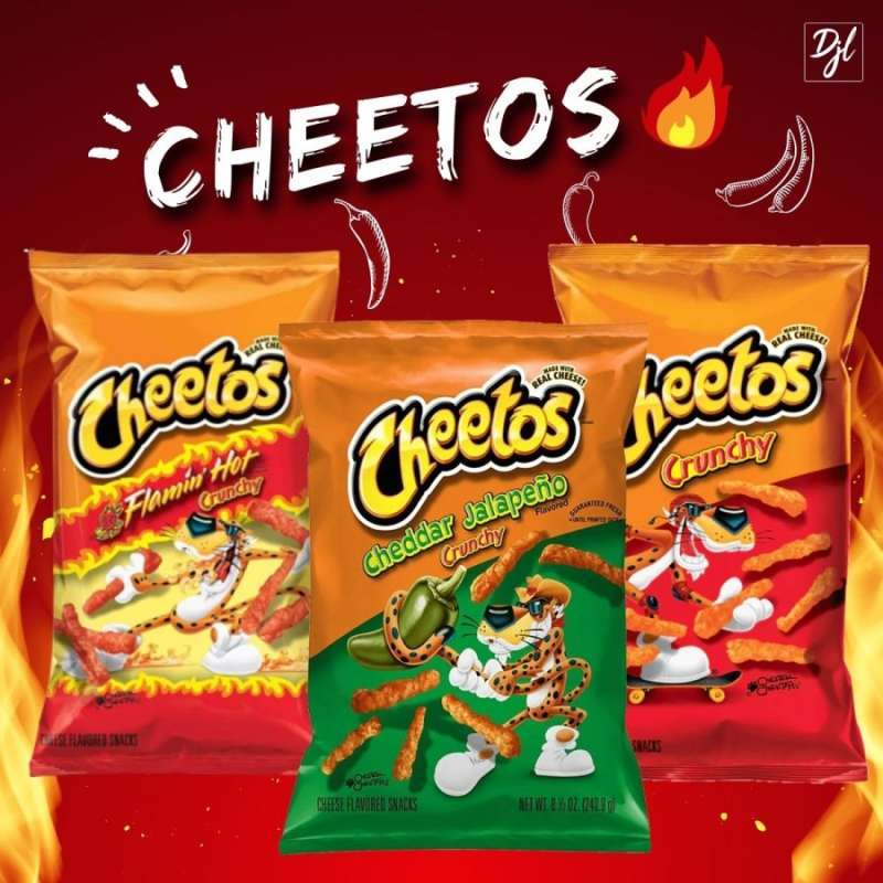 

CHEETOS with real cheese crunchy cheddar jalapeno flamin hot import USA