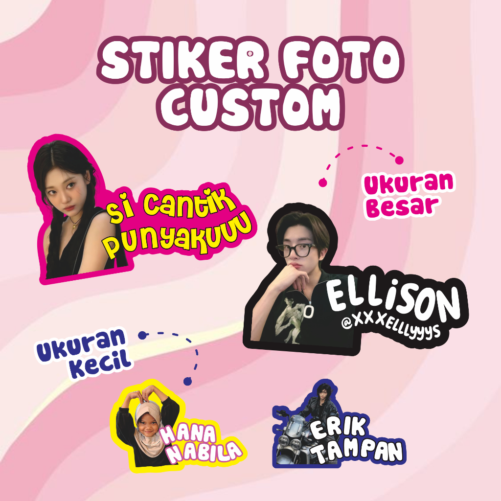 

(Isi 20 pcs) Stiker Foto Tulisan Custom Anti Air / Stiker Motor / Stiker Laptop