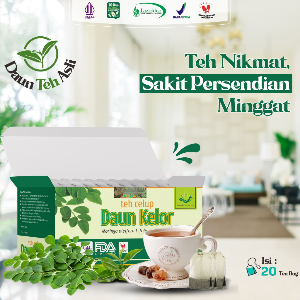 

Minuman Kesehatan Teh Daun Kelor Tazakka Original Pengolahannya pun sudah menggunakan standar CPOTB, SNI dan ISO