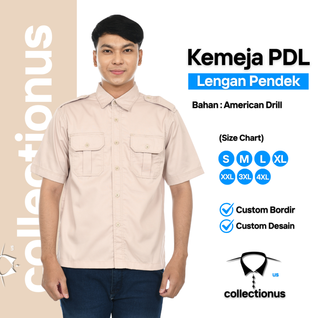 Baju Kemeja PDL Cream Lengan Pendek Seragam Kerja Dinas Lapangan Outdoor Komunitas Custom Sekolah Ku