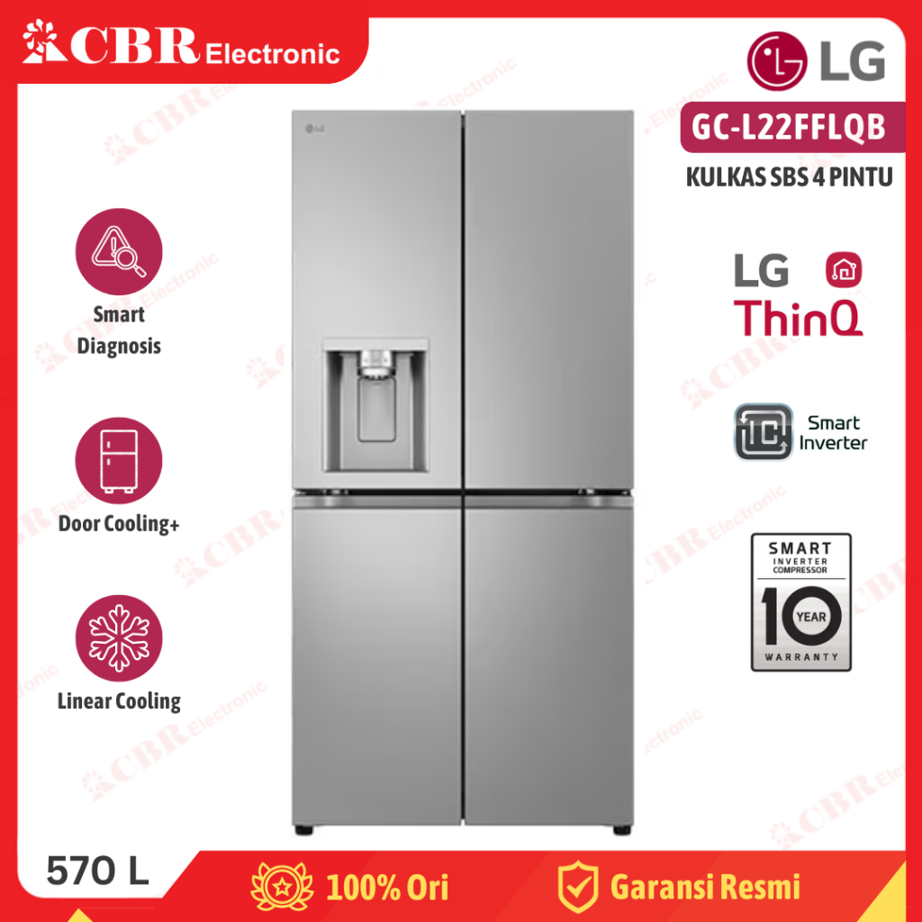 Kulkas LG Side By Side 4 Pintu GC-L22FFLQB / 570 L