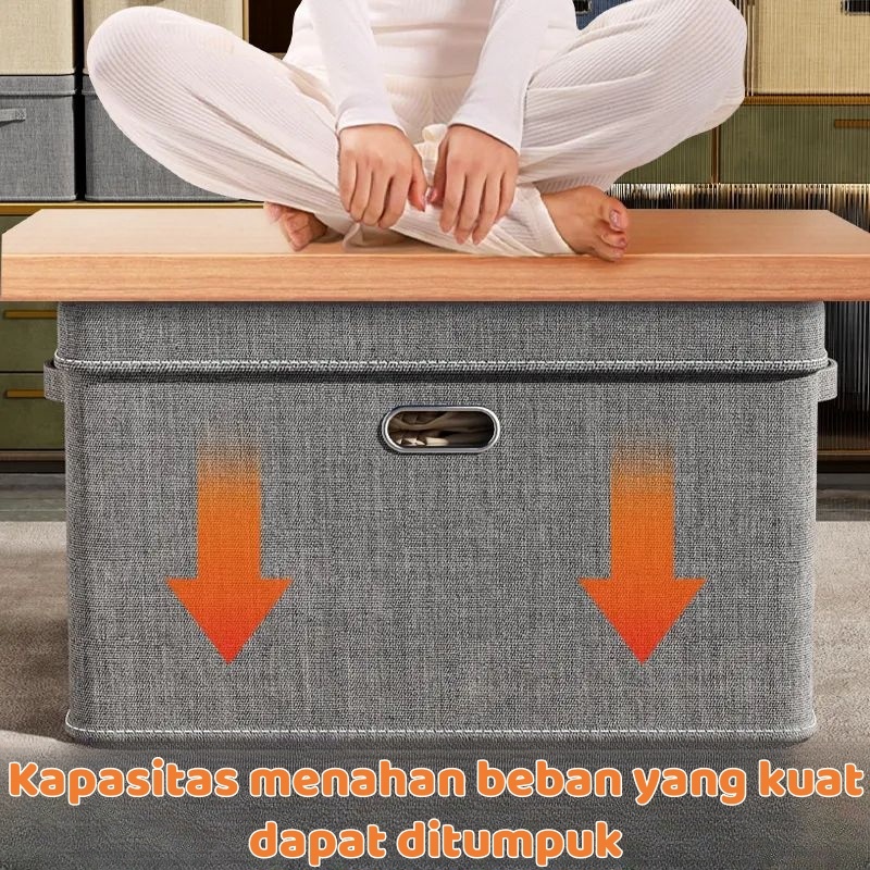 Linen Kotak Penyimpanan Dengan Tutup Storage Box Mainan Lipat Box Storage Serbaguna Container Box