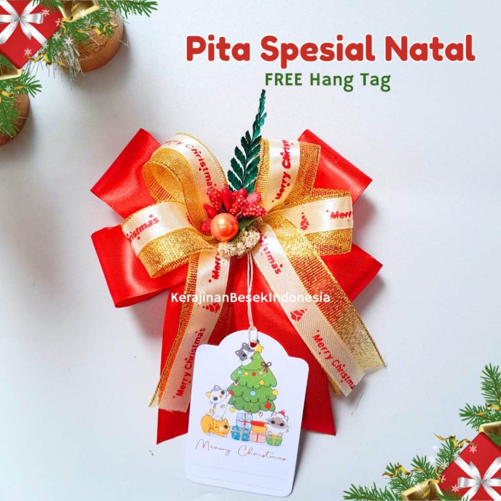 

TERBARU HIASAN PITA SIAP PAKAI NATAL MURAH 2024 FREE HANG TAG Christmas hampers parsel kado dekorasi