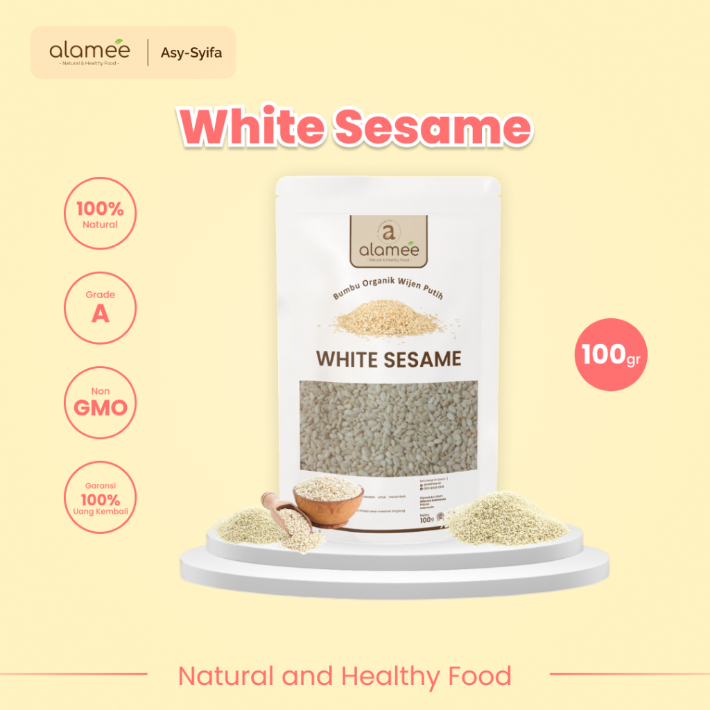 

ALAMEE Wijen Putih White Sesame Seed Bumbu Dapur Organik Masak Rempah Tanpa Campuran Seasoning 100g