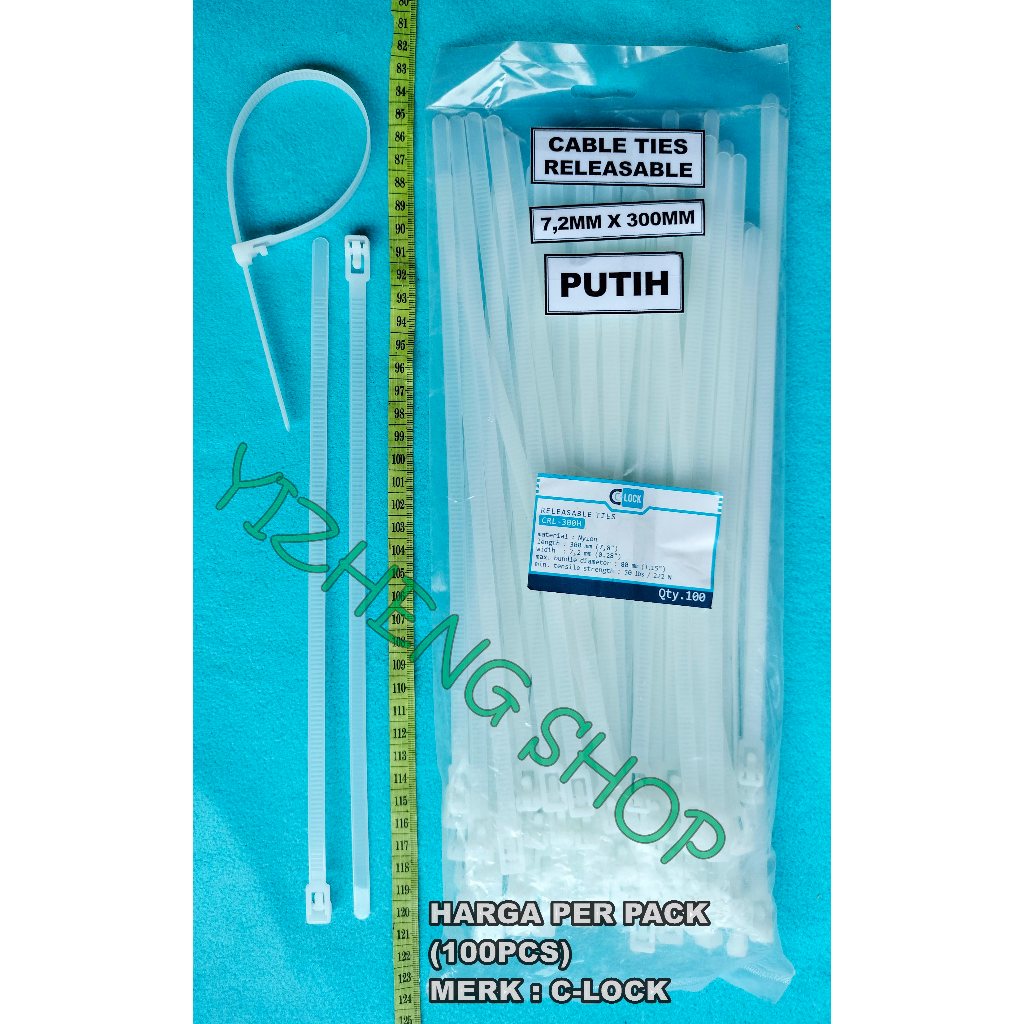

CABLE Ties RELEASABLE 7,2MM X 300MM C-LOCK PUTIH 1 PACK