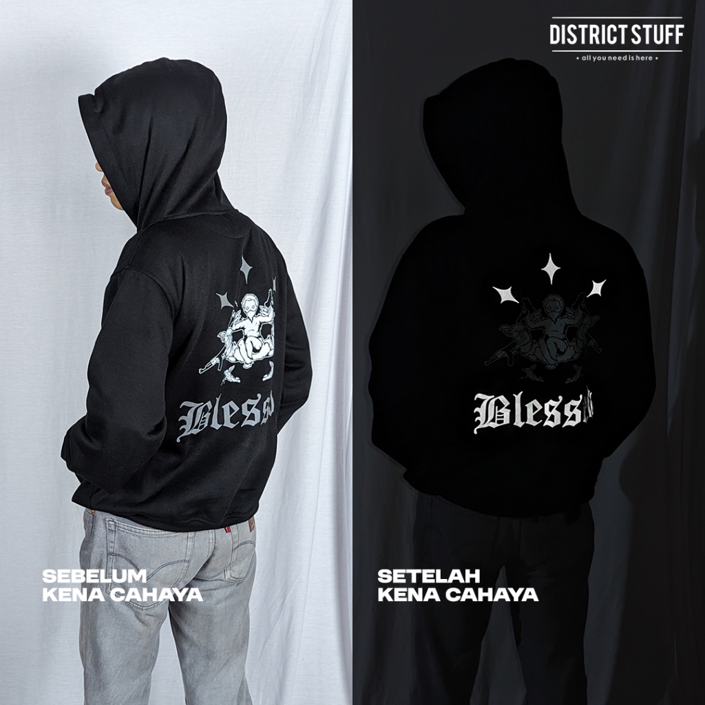 BEST SALE Hoodie Jumper Reflektif Blessed Menyala Dalam Gelap Jaket Pria Wanita Cotton Fleece