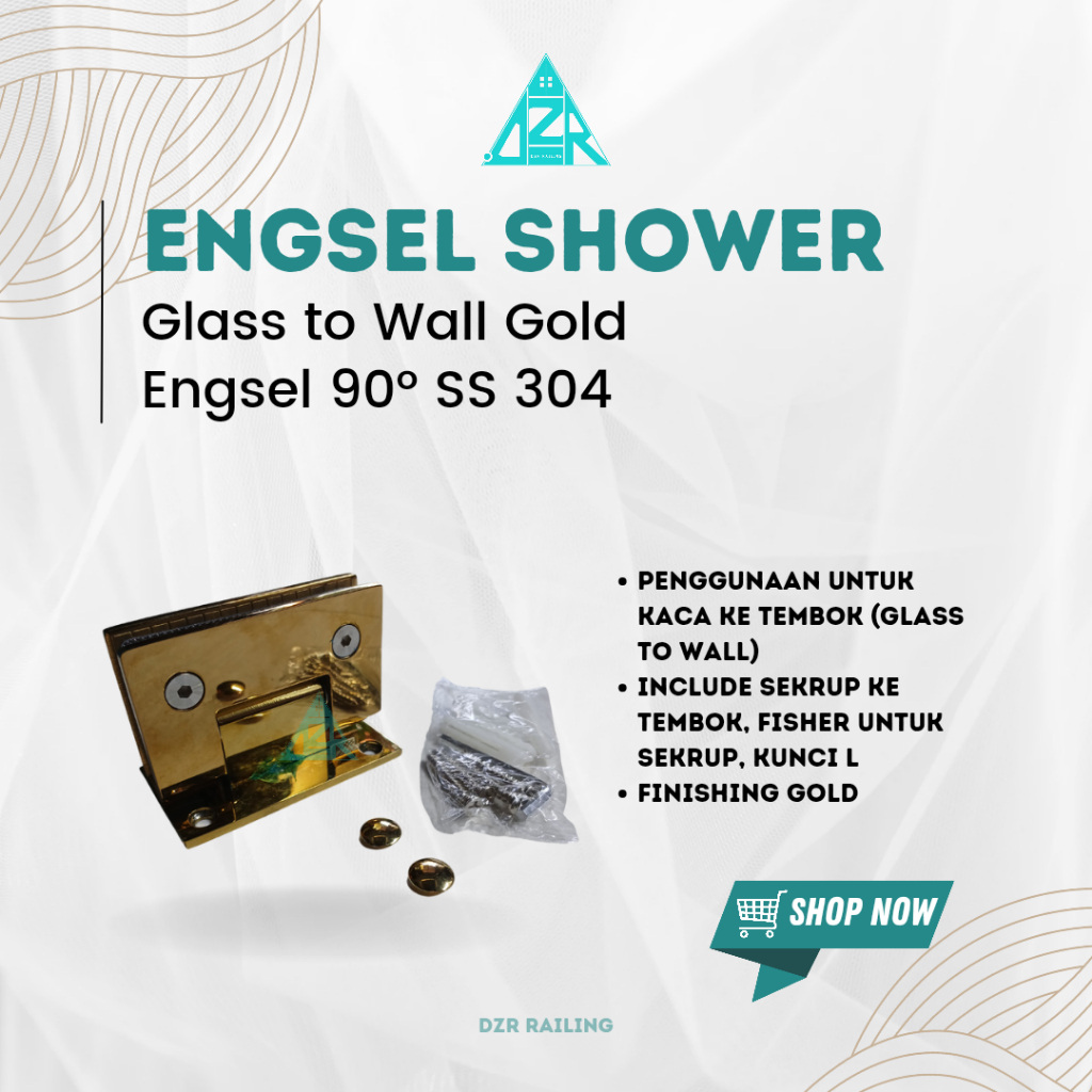 ENGSEL PINTU KACA SHOWER GOLD / PINTU KACA KAMAR MANDI (ENGSEL SHOWER GLASS TO WALL )