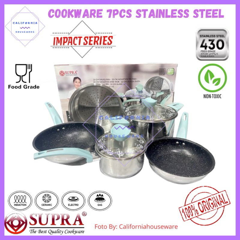 Panci Supra 7pcs Stainless Steel PASTEL/SUPRA 7pcs Stainless Steel/Panci Set Stainless Tebal