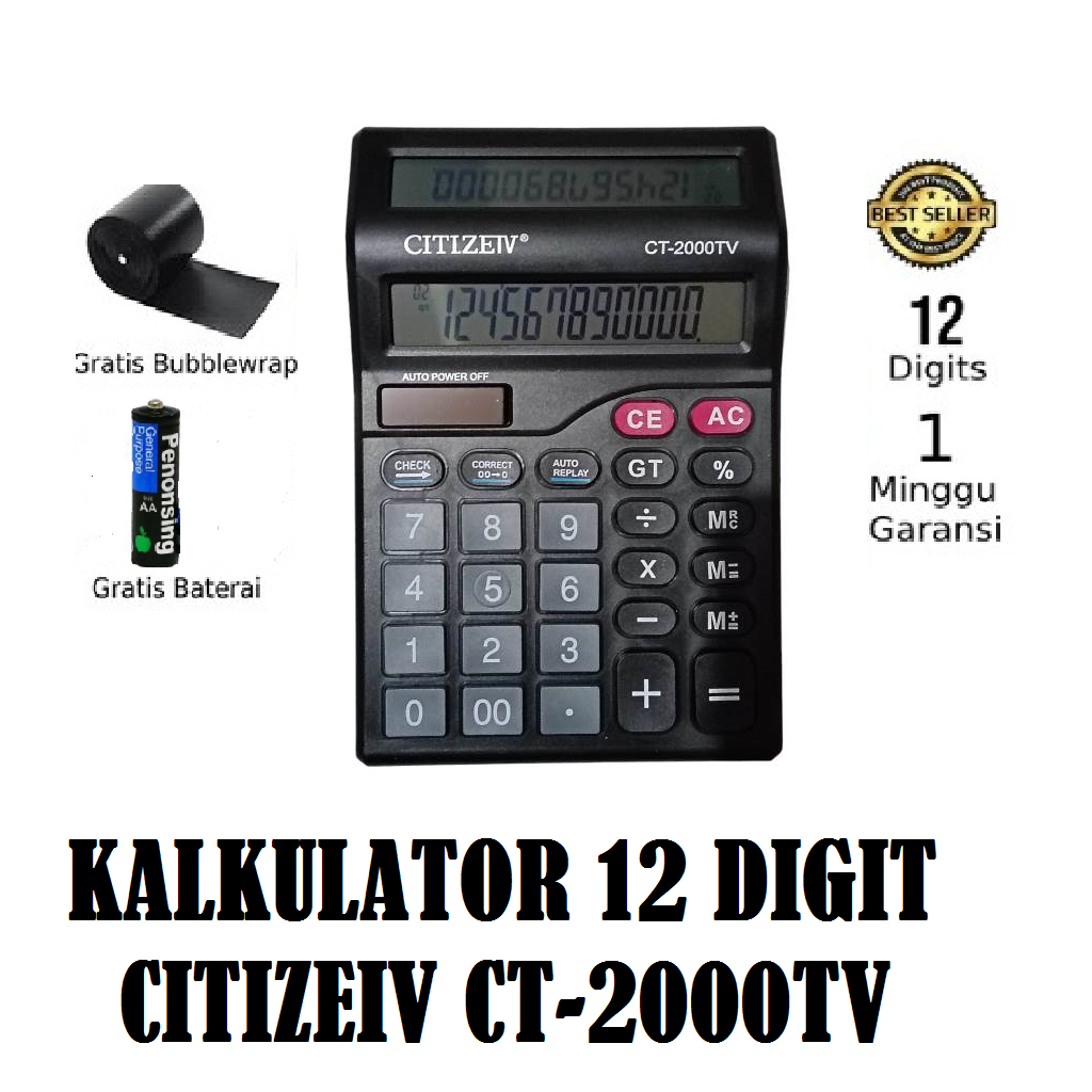 

Kalkulator 2 Layar Citizeiv CT-2000TV/Kalkulator Dagang/Kalkulator 12 Digits