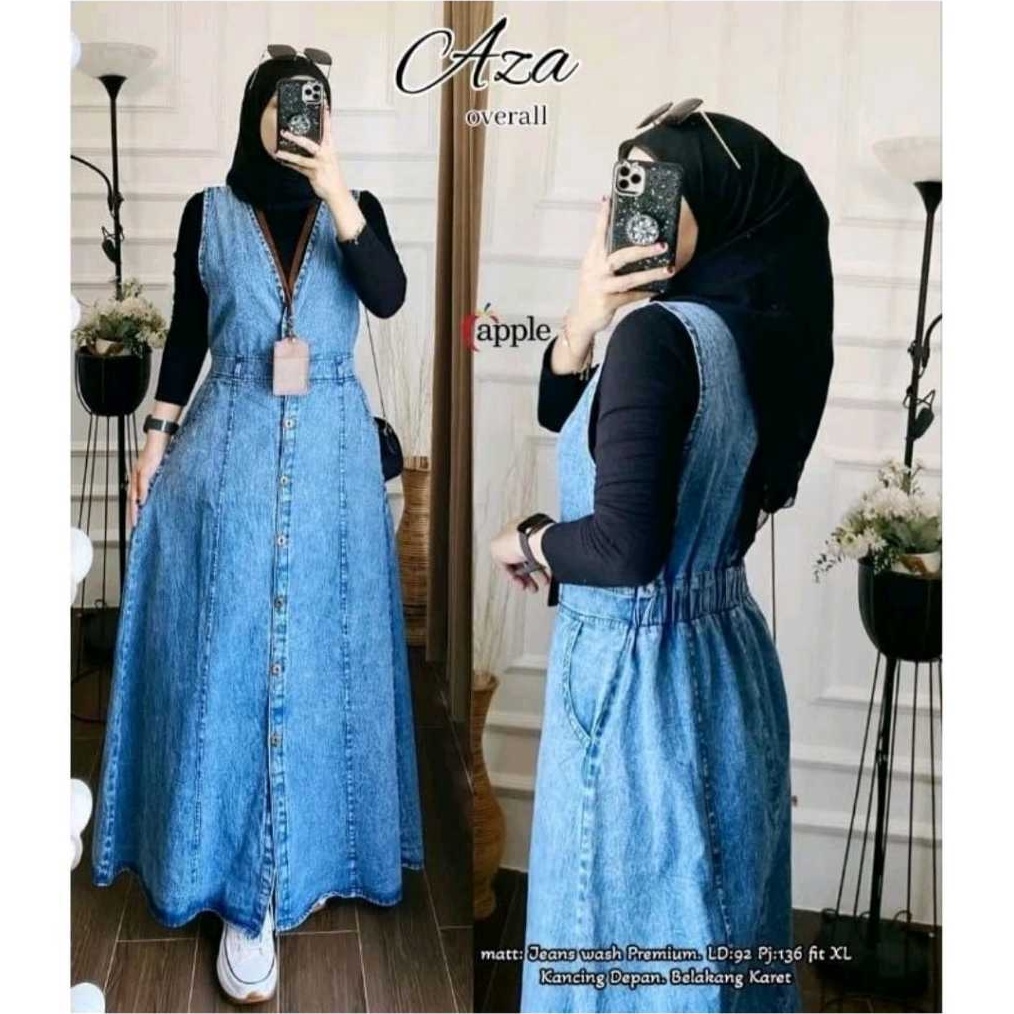 KODE I35N overall jeans wanita overall dres muslim korea terbaru murah AZA OVERALL JEANS