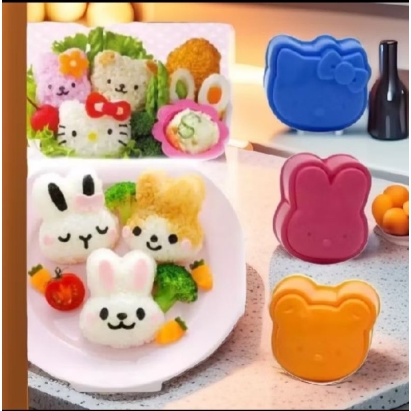 

Cetakan Nasi Karakter,1 Set 3 motif karakter lucu