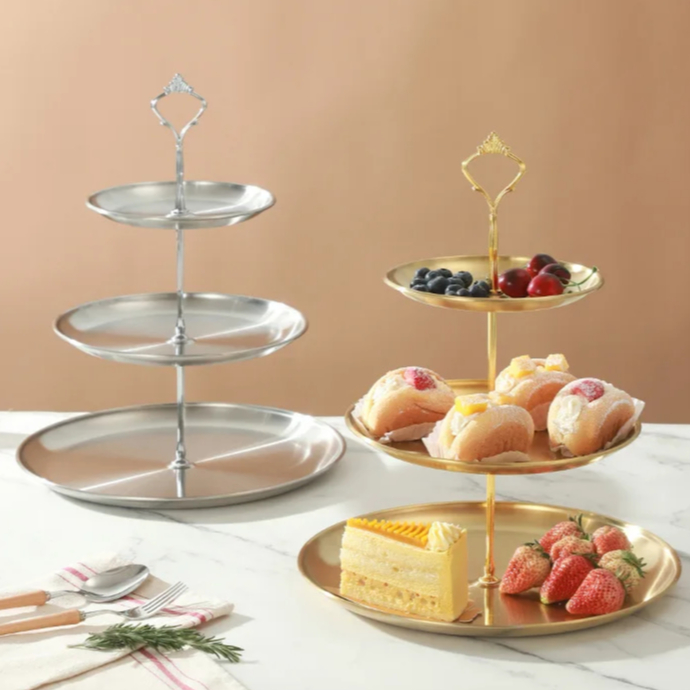 Tempat Kue 2 Tier / 3 Tier / 4 Tier Stainless Steel Fruit Plate Cup Cake Display Rack Dessert Table