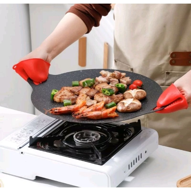 KITCHENWARE Panggangan BBQ Bulat Korean Grill Pan Plate Wajan Kuali Panci Teflon Konduksi Daging Ste