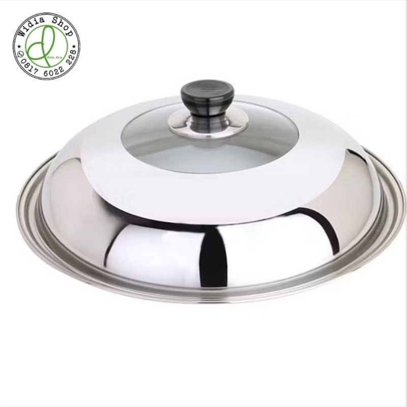 Tutup Panci Stainless Kaca 34cm Wajan Kuali Wok Multifungsi Baskom
