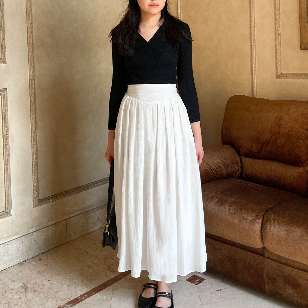 PROMO / BAHAN PREMIUM / Styluna - Rok Panjang Wanita Basic Maxi Skirt Premium Rok Linen Putih