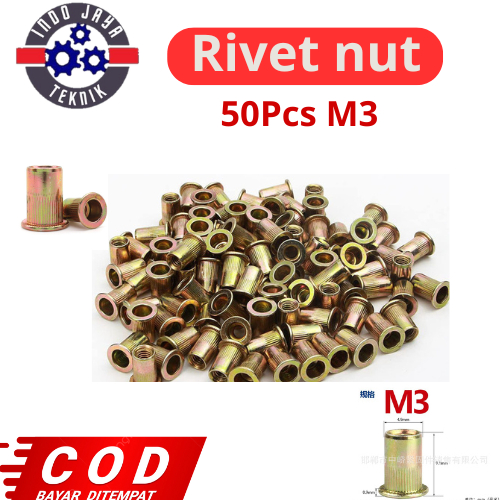 50 Pcs Mur Rivet Nut M3 Rivnut Kuning Besi Carbon Steel Nutsert Tanam insert M3 Rivet Nut mur tanam 