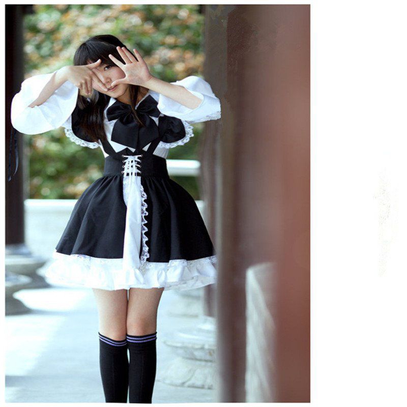 maid outfit long dress black and white