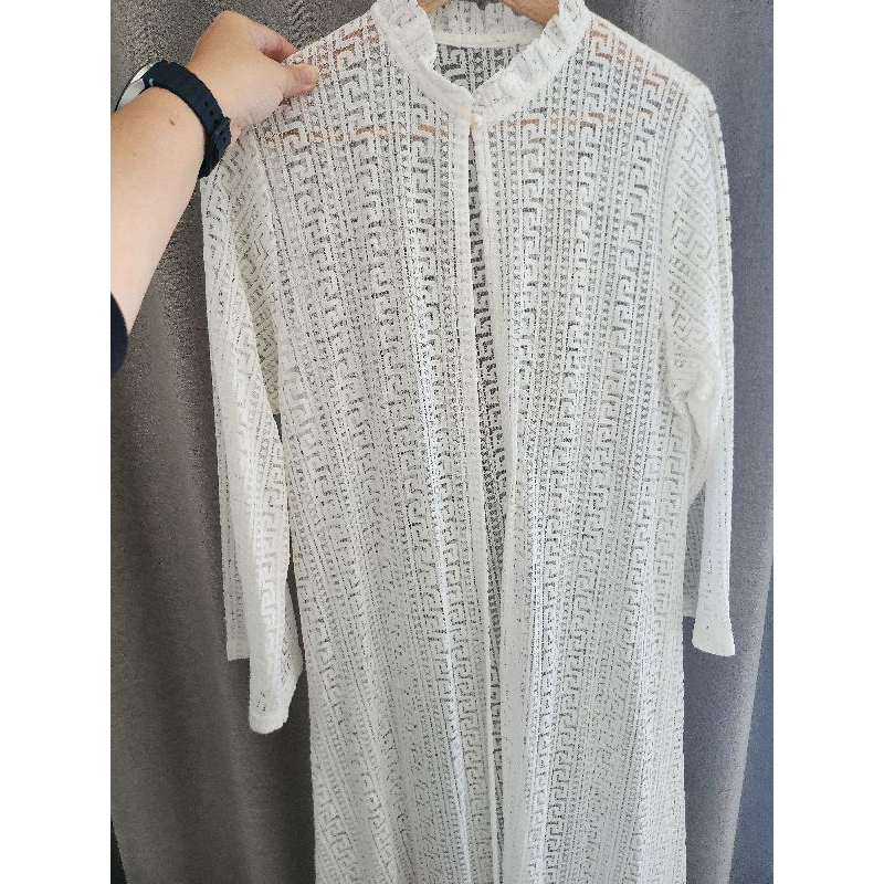 Long Outer Brokat Putih/ rompi brokat/ cardigan brokat