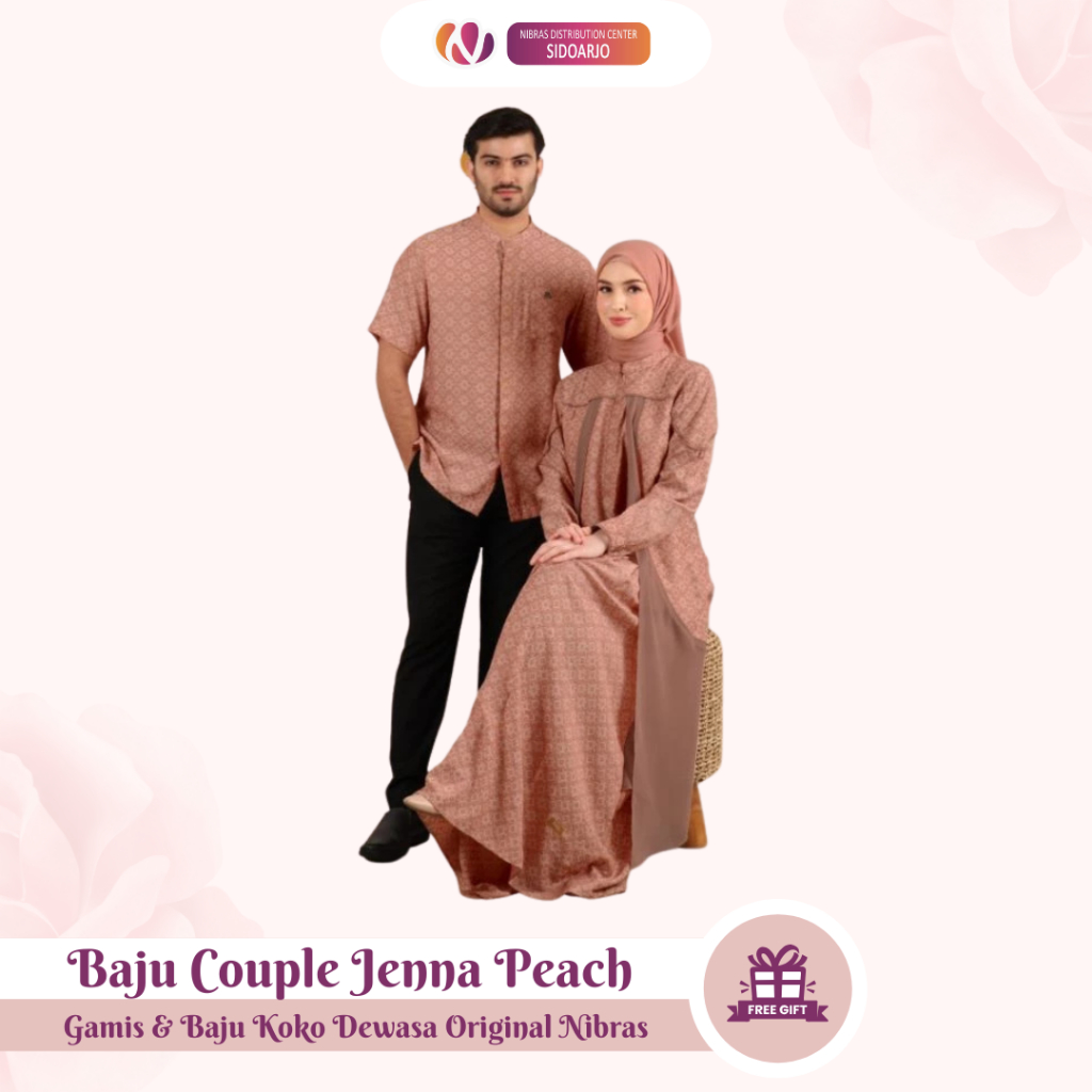 Baju Couple  Pasangan Kekinian Koko dan Gamis Nibras Jenna Peach