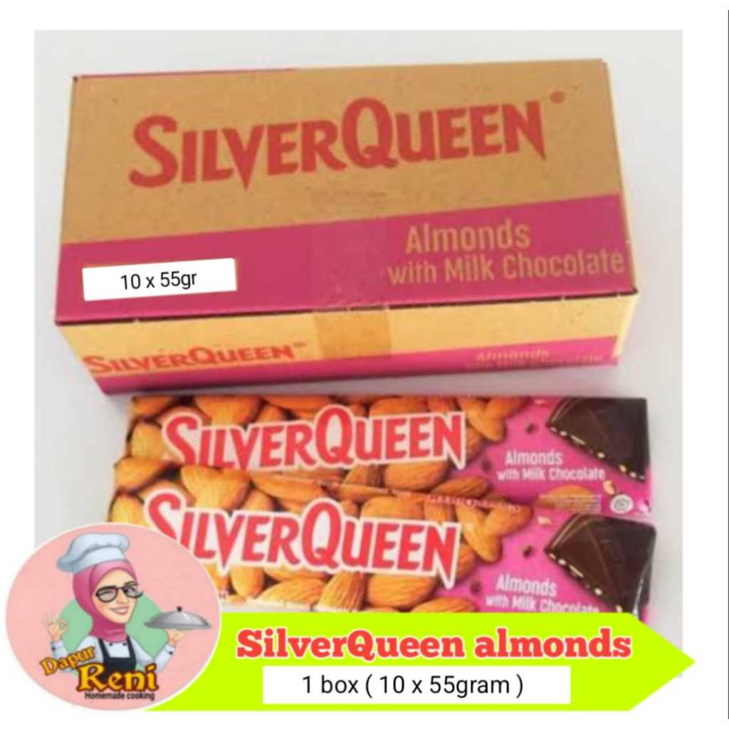 

Silver Queen 1 Box 10 pcs X 55gr, almond dan cashews