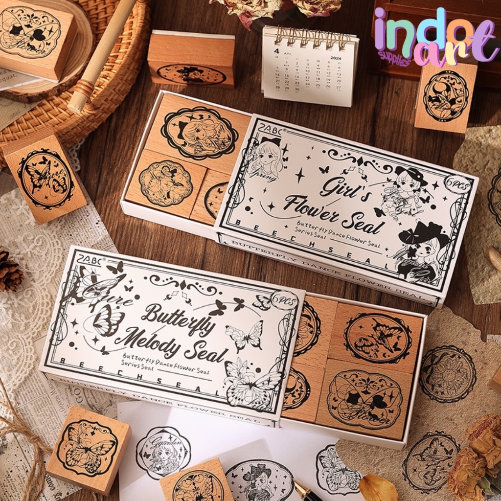 

(IAS) Wooden Stamp Seal Stampel Kayu Butterfly Flower Vintage