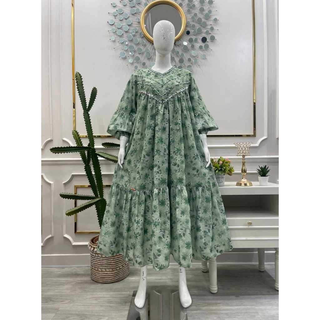 Gamis salvina motif bunga ful payet baru