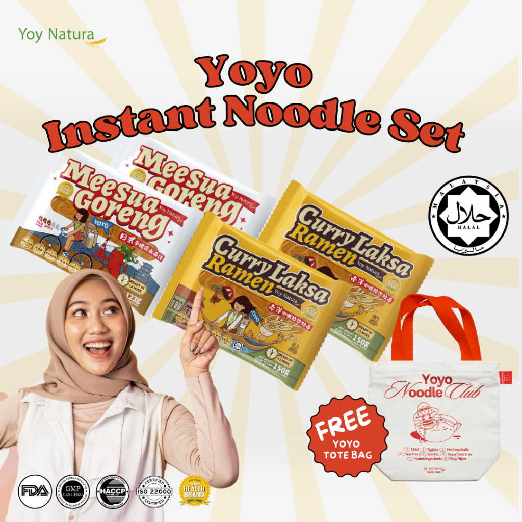 

Yoy Natura - Yoyo Mie Instan Bundle - 2pcs Kari Laksa Ramen & 2 pcs Mee Sua Goreng + Totebag [HALAL]