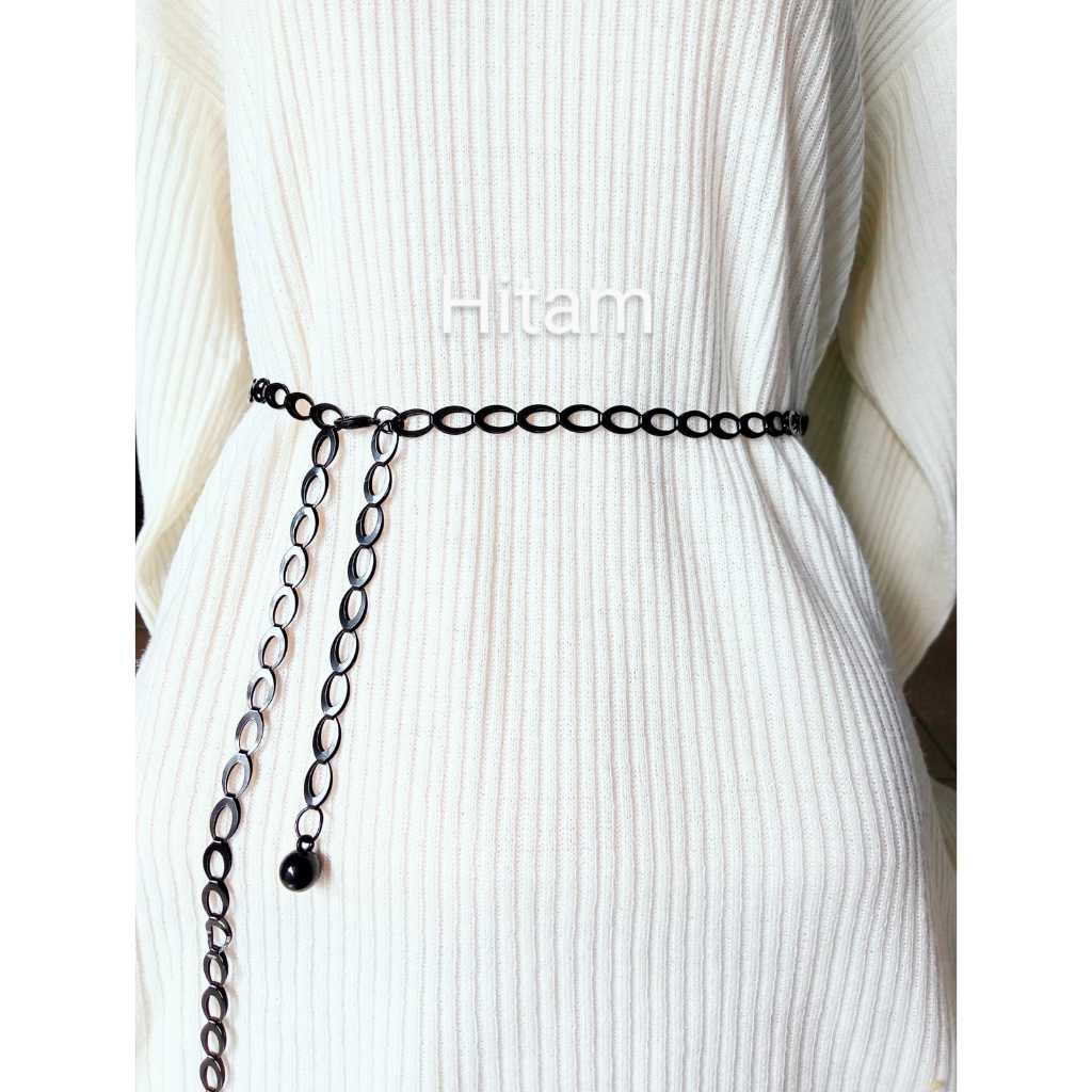 Sabuk Belt Rantai Hitam Silver Gold Wanita Elegant Fashion Waist Ikat Pinggang