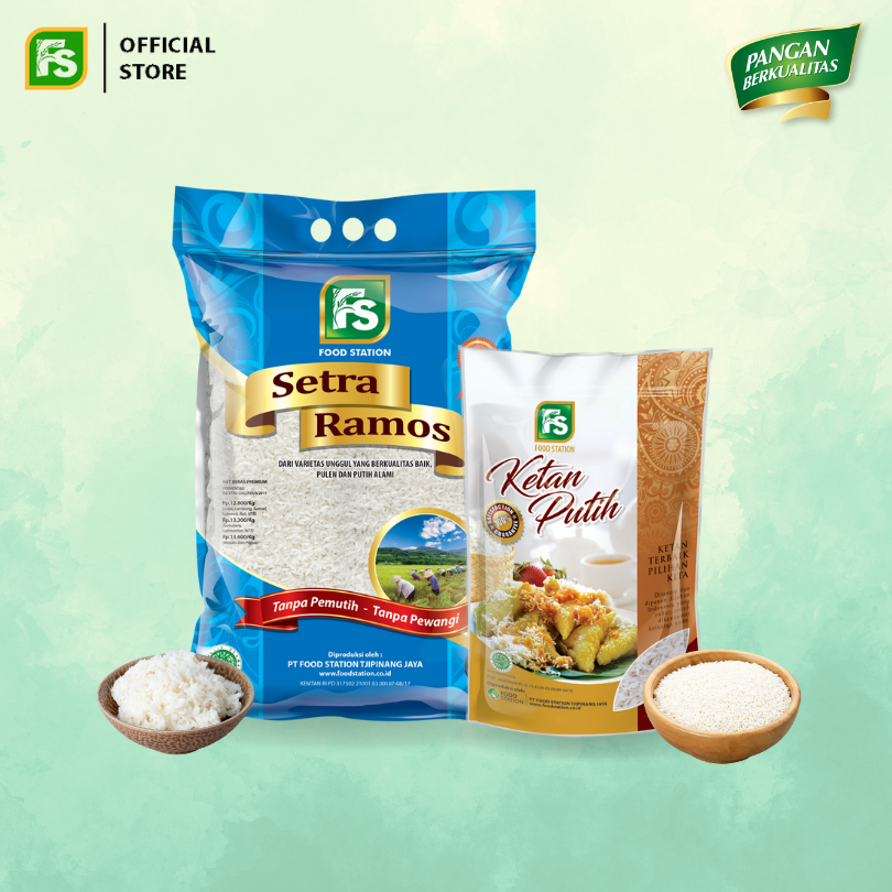 

Bundling Food Station - Bundling FS Setra Ramos Premium Beras [5 kg] + FS Ketan Putih [1 kg]