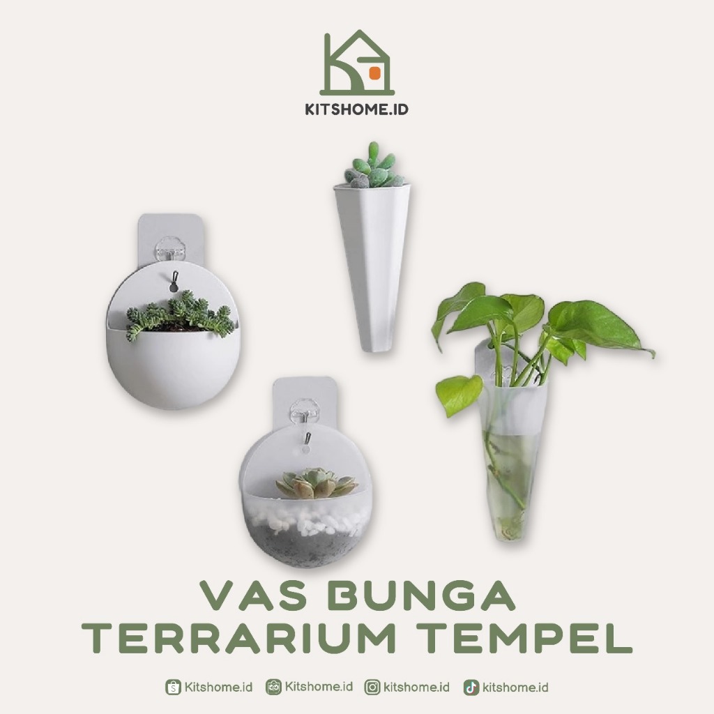 Vas Bunga Terrarium Plastik Tempel / Vas Bunga Dinding Unik / Pot Bunga Gantung Hiasan Dinding