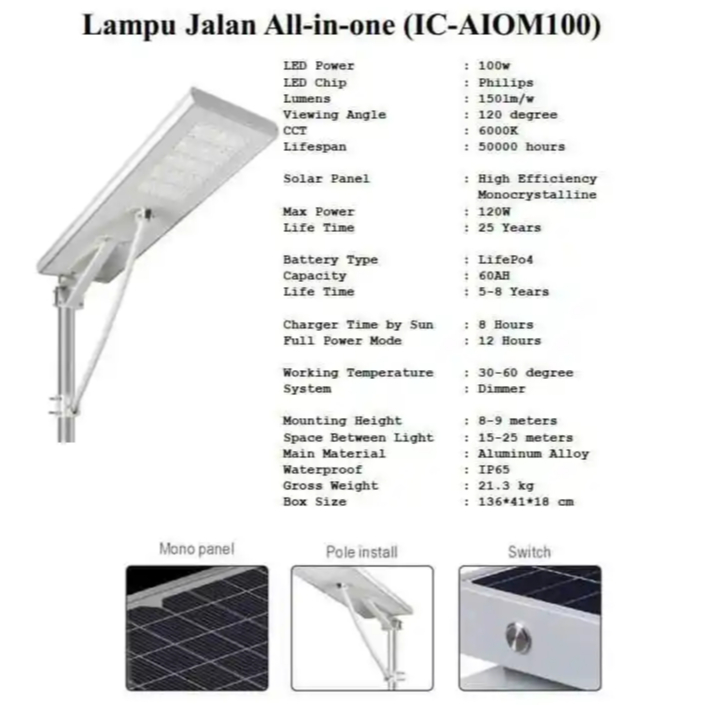 Lampu Tenaga Surya 100 watt All In One Chipled Philips