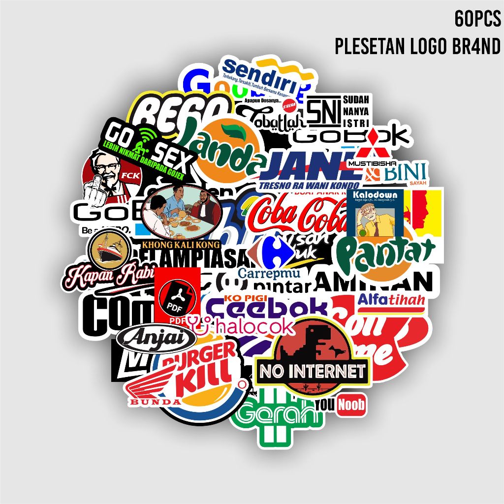 

60 PCS Sticker Logo Plesetan Viral - Stiker Pack Plesetan Logo Brand