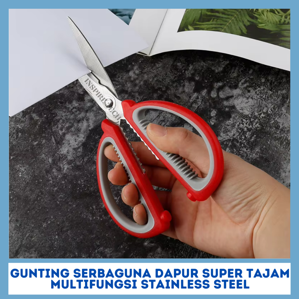 

GUNTING STAINLESS STEEL MINI SERBAGUNA HANDLE KARET GUNTING DAPUR SUPER TAJAM UKURAN 6CM