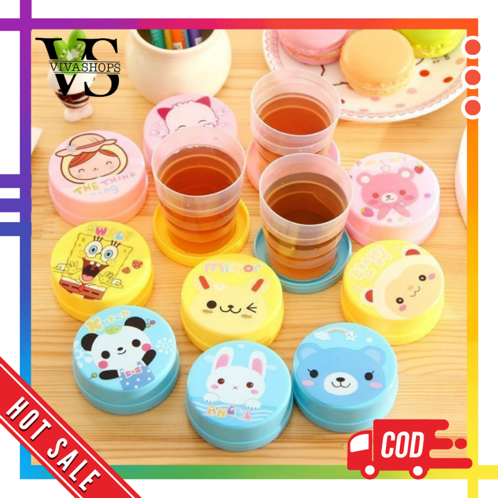 Gelas Lipat Plastik Portable / Gelas Lipat Traveling / Gelas Plastik Lipat / Gelas Lipat Karakter