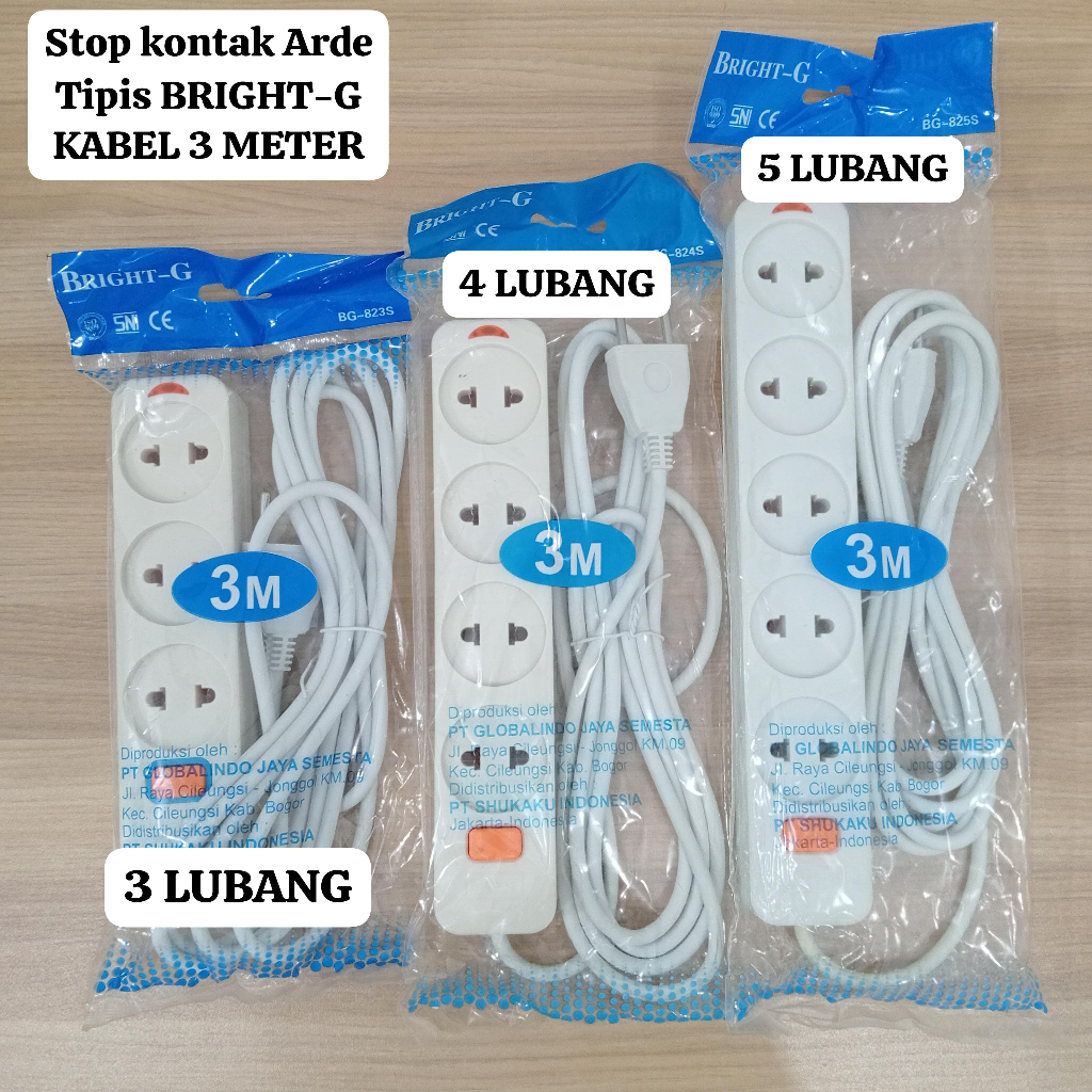 STOP KONTAK ARDE TIPIS BRIGHT-G 3 LUBANG 4 LUBANG 5 LUBANG+KABEL 3 METER