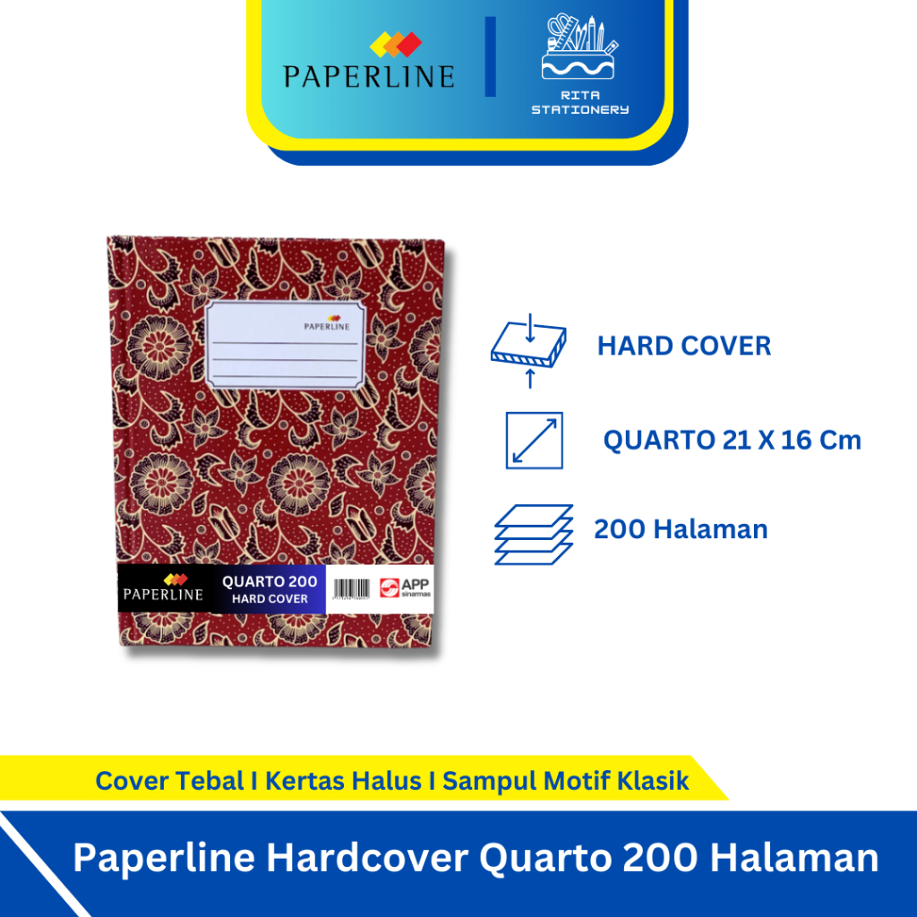 

Buku Tulis Hard cover 200 Lembar PAPERLINE Quarto / Kuarto / Kwarto - Satuan