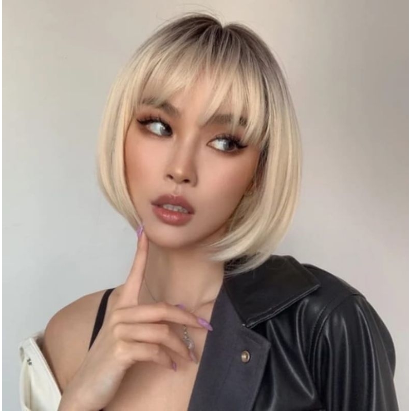 Wig Bob Blonde Pirang Wig Korean Style Wig Blonde Wig Wanita Wig Putih Wig Kekinian Wig Poni Various