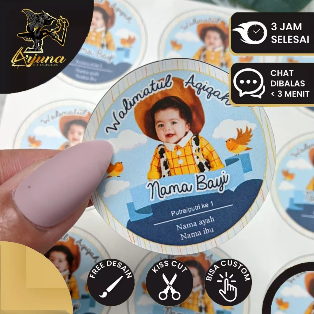 

2-4 Stiker Tasyakuran Aqiqah Custom Akikah Bayi Arjuna Sticker Ikkah Iqqah Syukuran