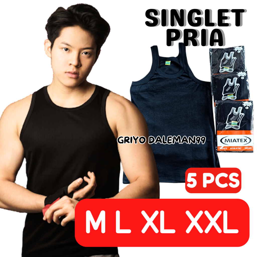 GROSIR 5 PCS PROMO KAOS SINGLET PRIA DEWASA/KAOS DALAM PRIA HITAM-PUTIH MIATEX GRIYO DALEMAN99