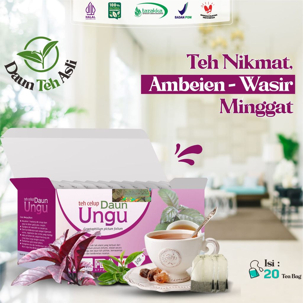 

Teh Celup Daun Ungu Herbal Tazakka Isi 20 Kantung Obat Ambeien Wasir Ampuh