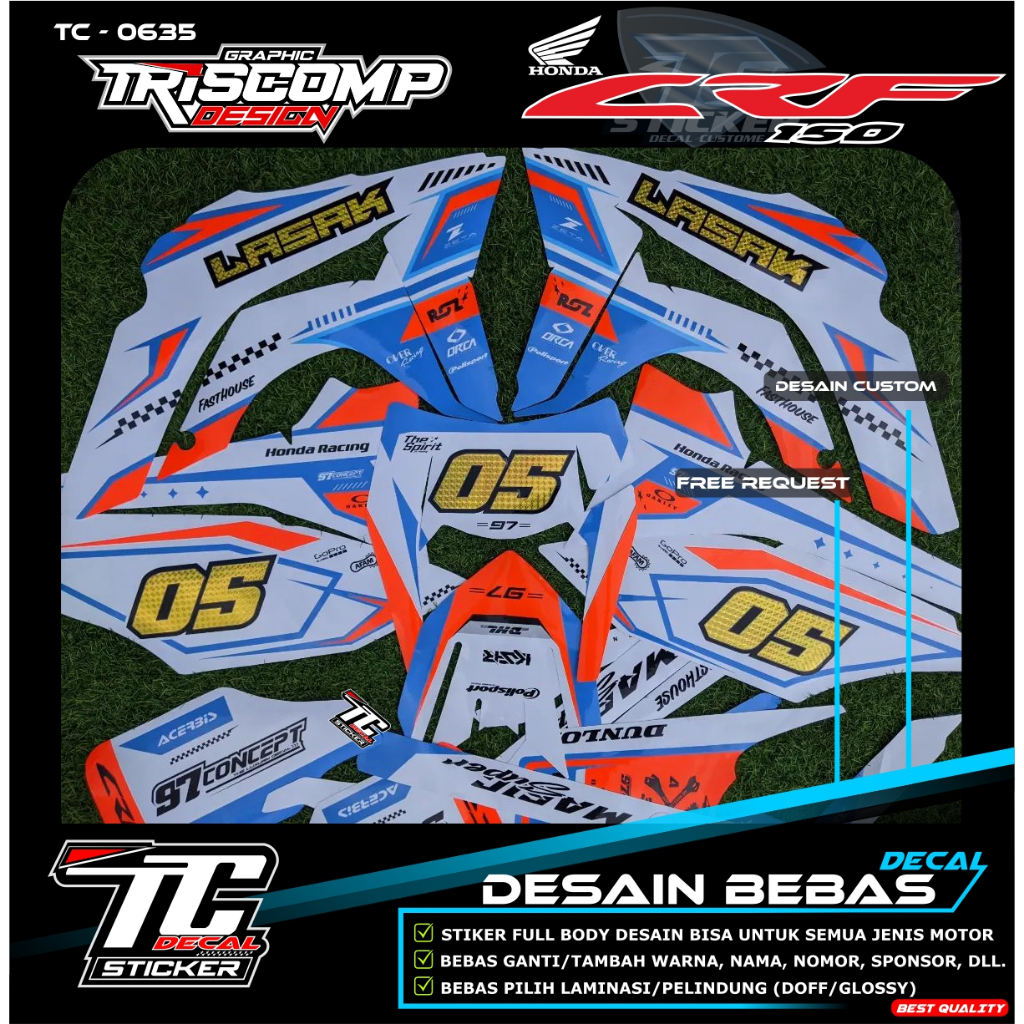 Sticker Decal Motor CRF 150L Fullbody kombinasi Gold Carbon mix flo stabillo desain custom bisa requ